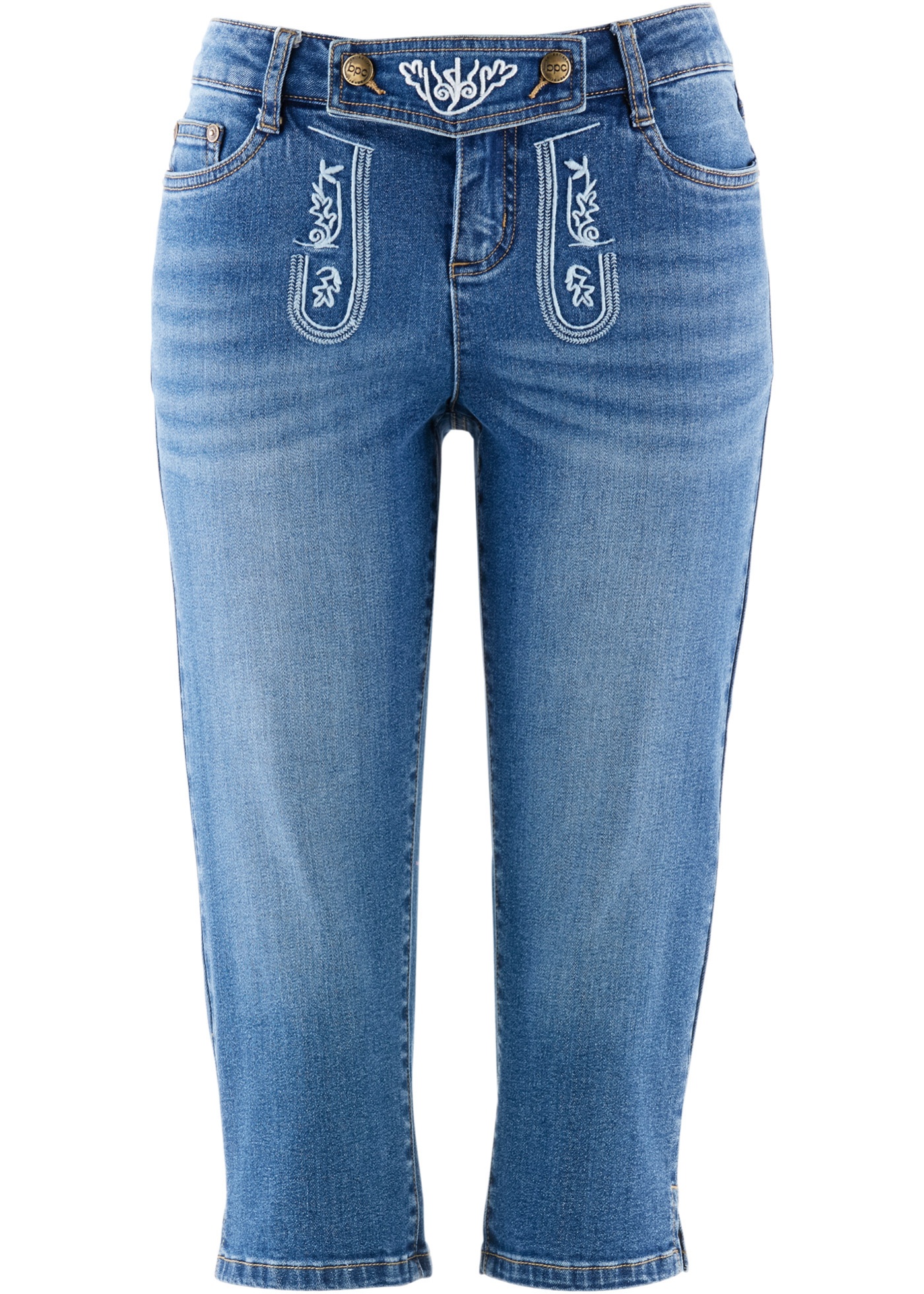 Krojové džínsy s výšivkou, 3 4-ová dĺžka