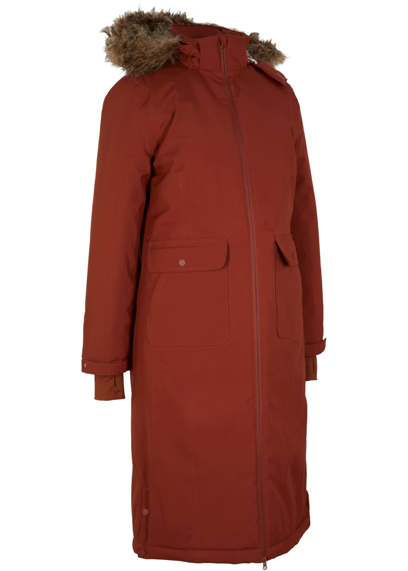 Funkčný kabát s kapucňou a odnímateľnou umelou kožušinkou