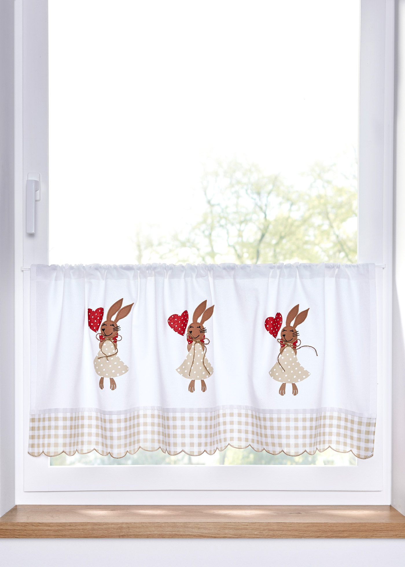 Vitrážková záclona z bio bavlny s potlačou zajaca