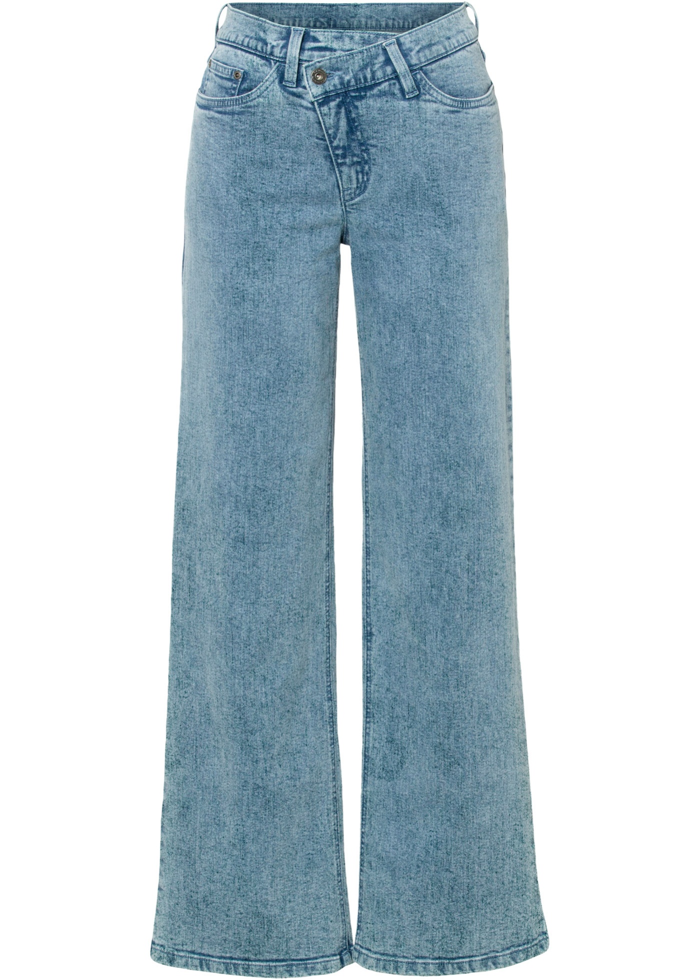 Široké džínsy so šikmým lemom z bio bavlny.