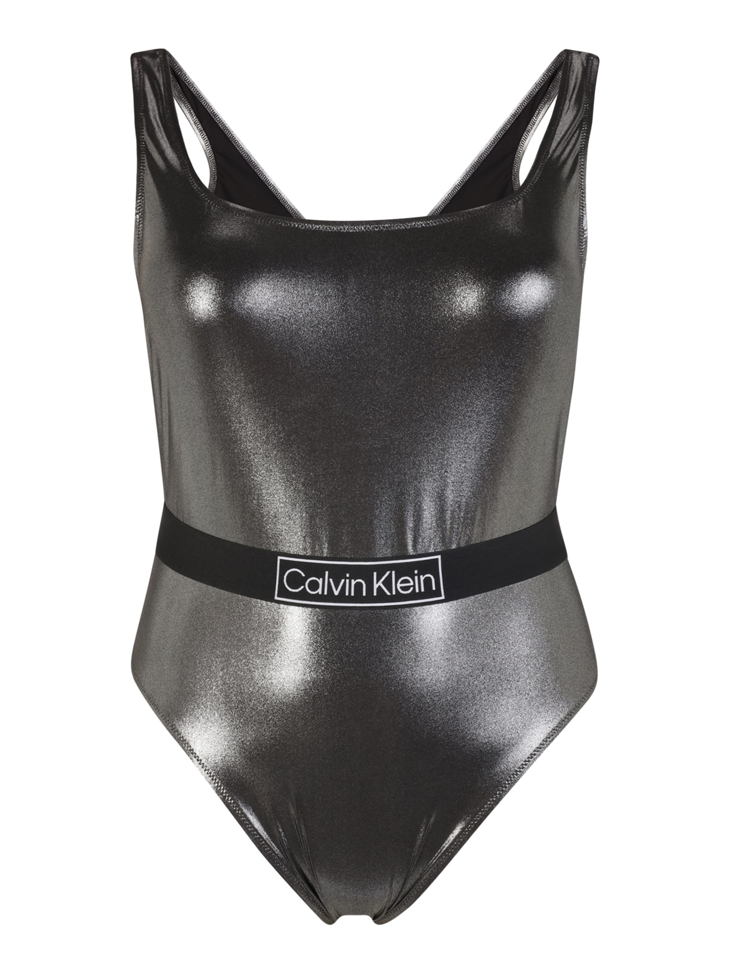 Jednodielne plavky striebornosivá čierna biela Calvin Klein Swimwear Plus