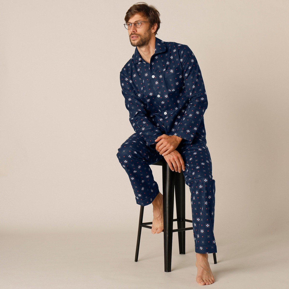 Flanelové pánske pyžamo so vzorom nám.modrá 87 96 (M)