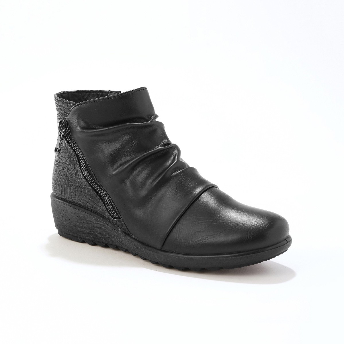 Vysoké topánky s plisovaním z 2 materiálov, čierne čierna 36