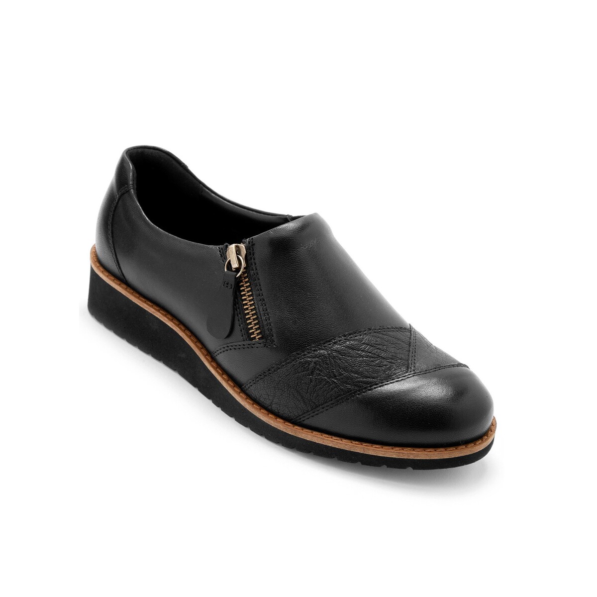 Kožené pohodlné topánky na klinovej podrážke, čierne čierna 36