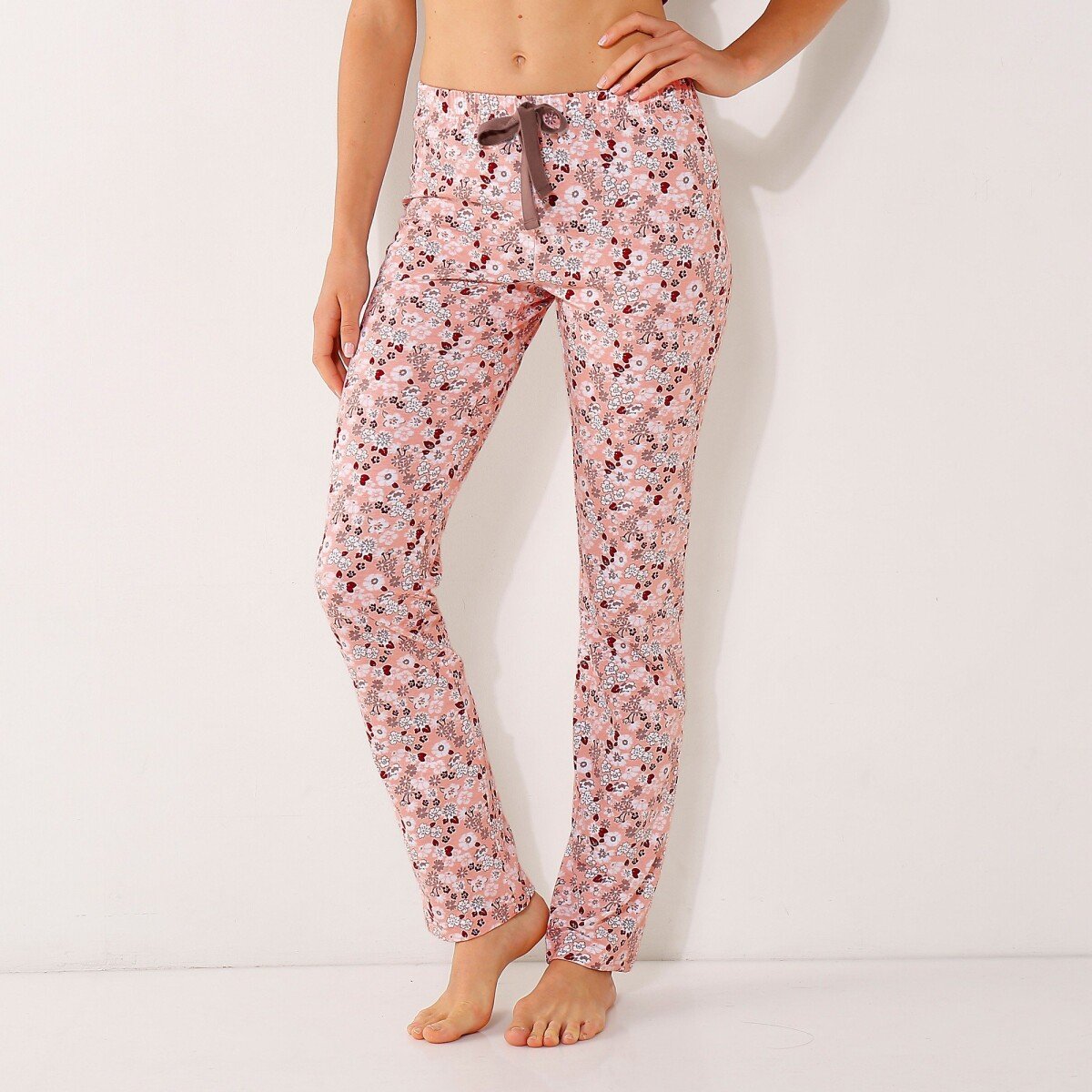 Dlhé pyžamové nohavice, celopotlač ružová 34 36