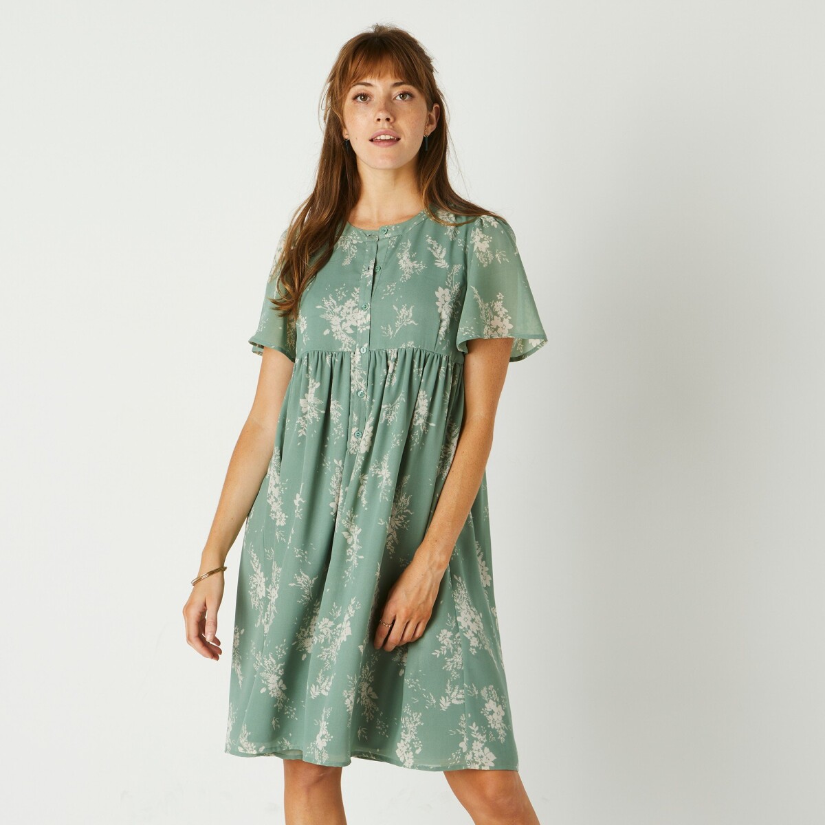 Rozšírené šaty s dvojfarebnou potlačou zelená prírodná 36