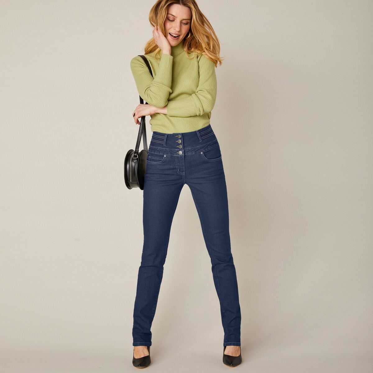 Rovné džínsy s vysokým pásom, 2 dĺžky na výber tmavomodrá 36