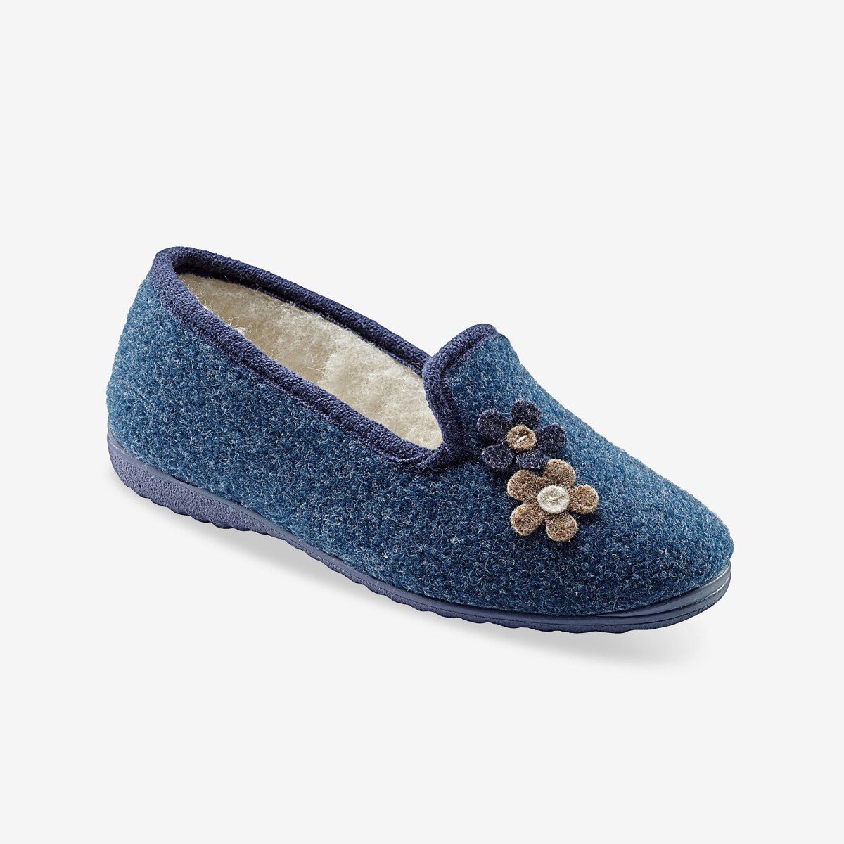 Domáce papuče s motívom kvetín modrá indigo 36