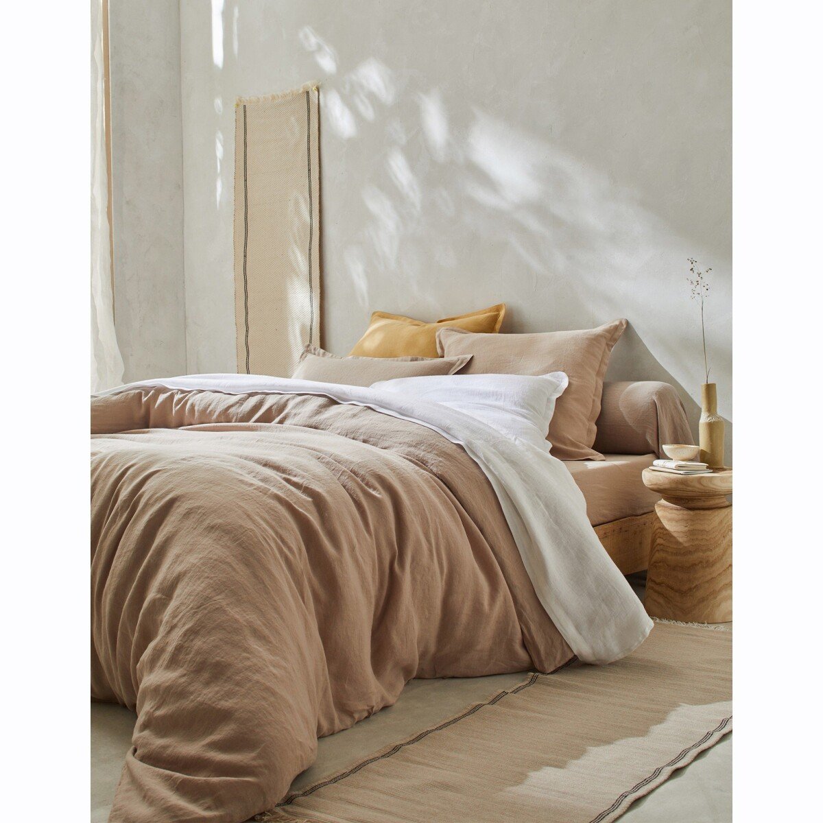 Jednofarebná posteľná bielizeň, zn. Colombine, zapratý ľan béžová napínacia plachta 90x190cm