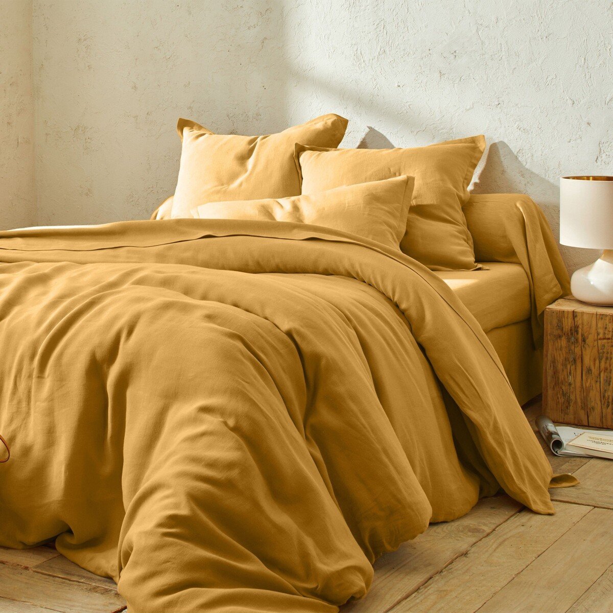 Jednofarebná posteľná bielizeň, zn. Colombine, zapratý ľan medová obliečka na prikrývku140x200cm