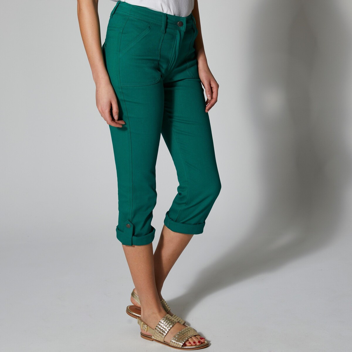 3 4 džínsy s ohrnutím zelená 42