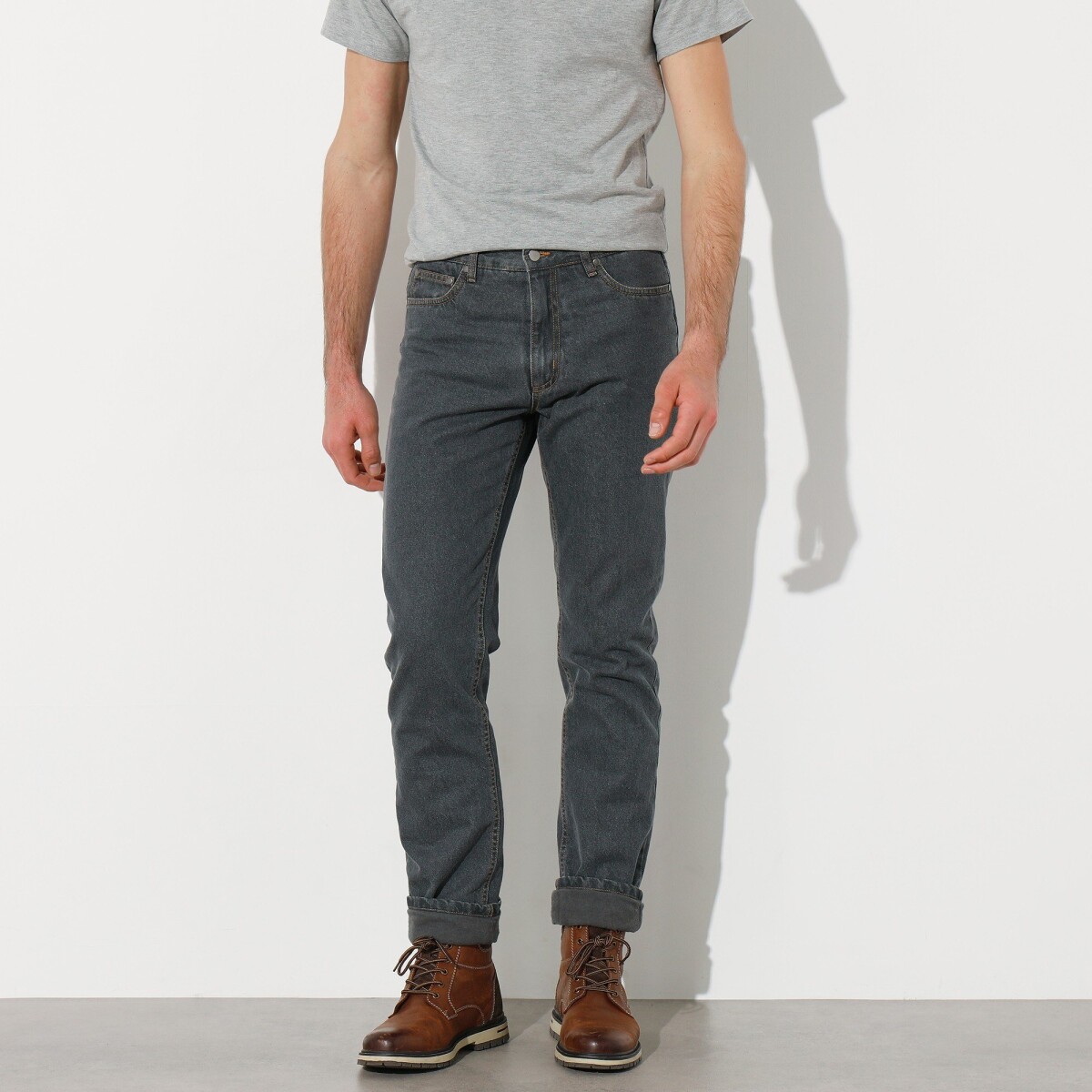 Rovné džínsy s flanelovou podšívkou sivá 42