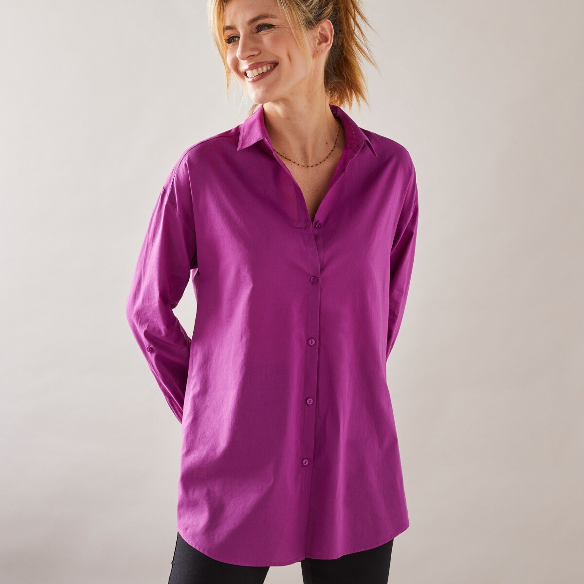 Dlhá jednofarebná košeľa purpurová 36