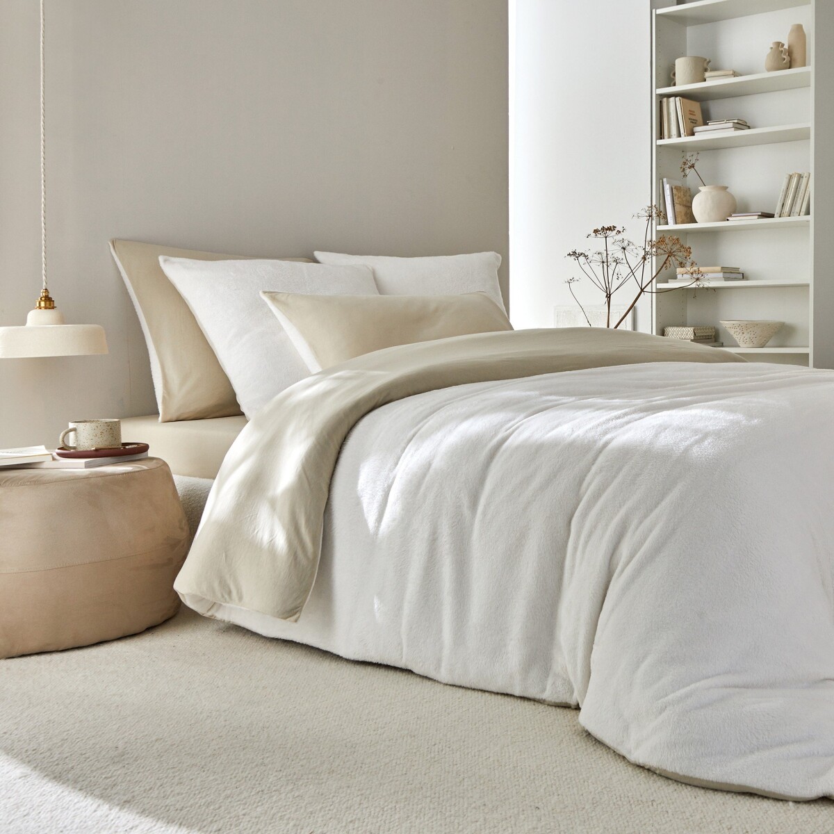Fleecová obojstranná posteľná bielizeň, hebká na dotyk piesková obliečka na vank. 50x70cm