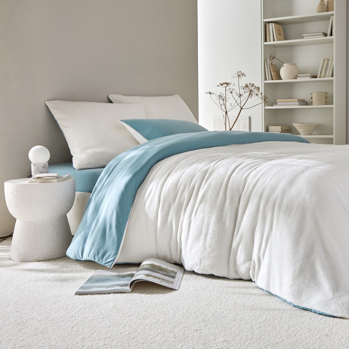 Fleecová obojstranná posteľná bielizeň, hebká na dotyk modrá obliečka na vank. 50x70cm
