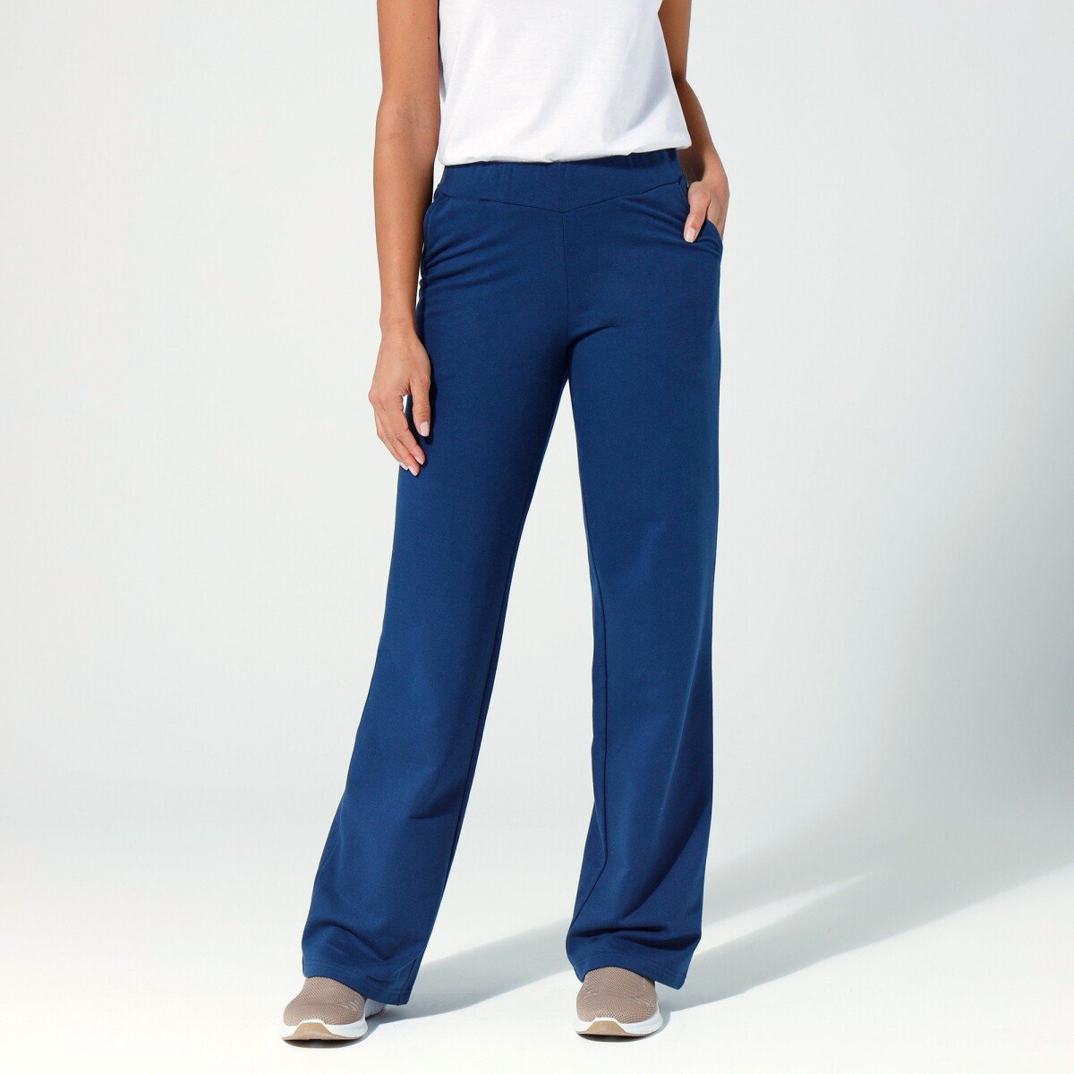Široké meltonové nohavice modrá džínsová 34 36