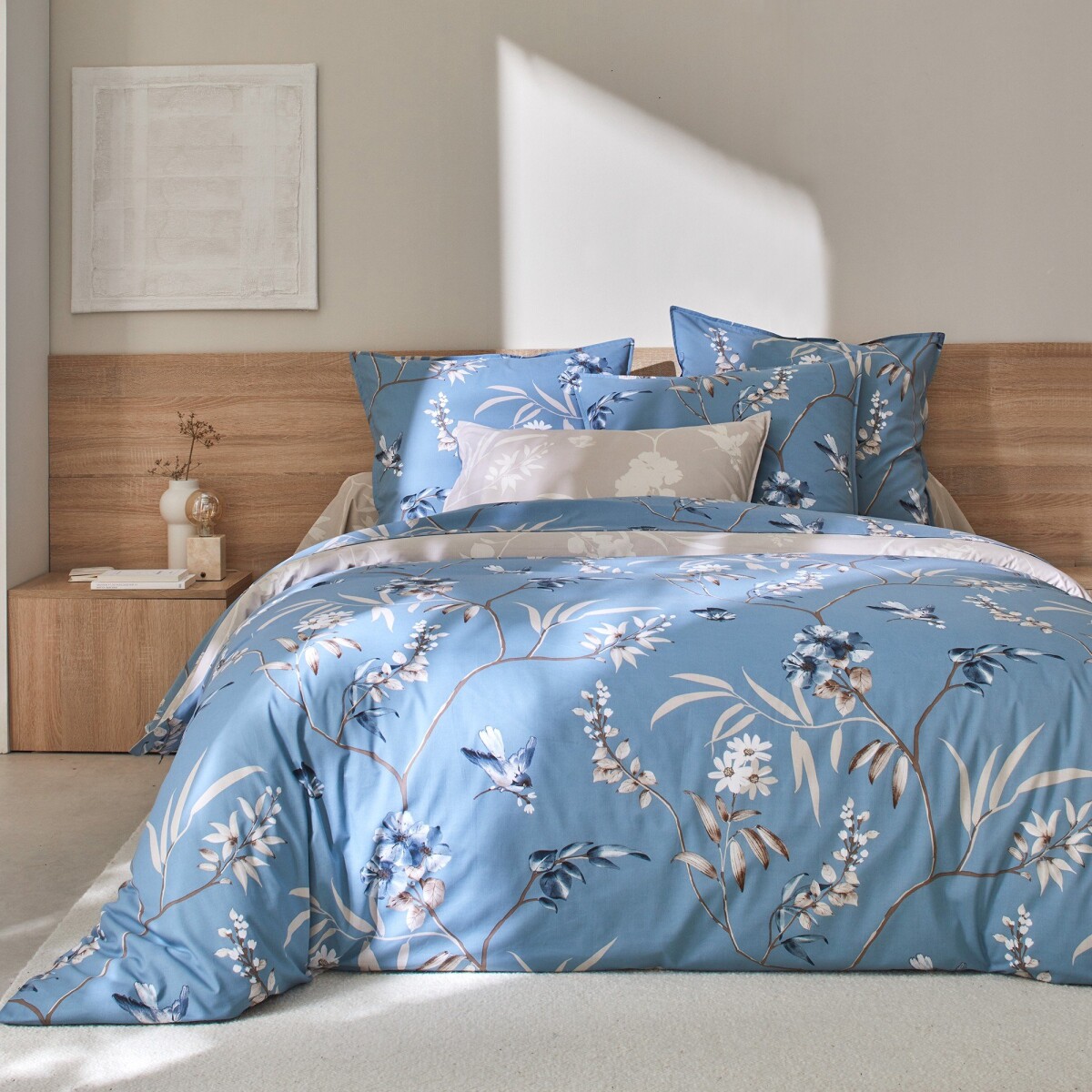 Bavlnená posteľná bielizeň Anne modrosivá napínacia plachta 90x190cm