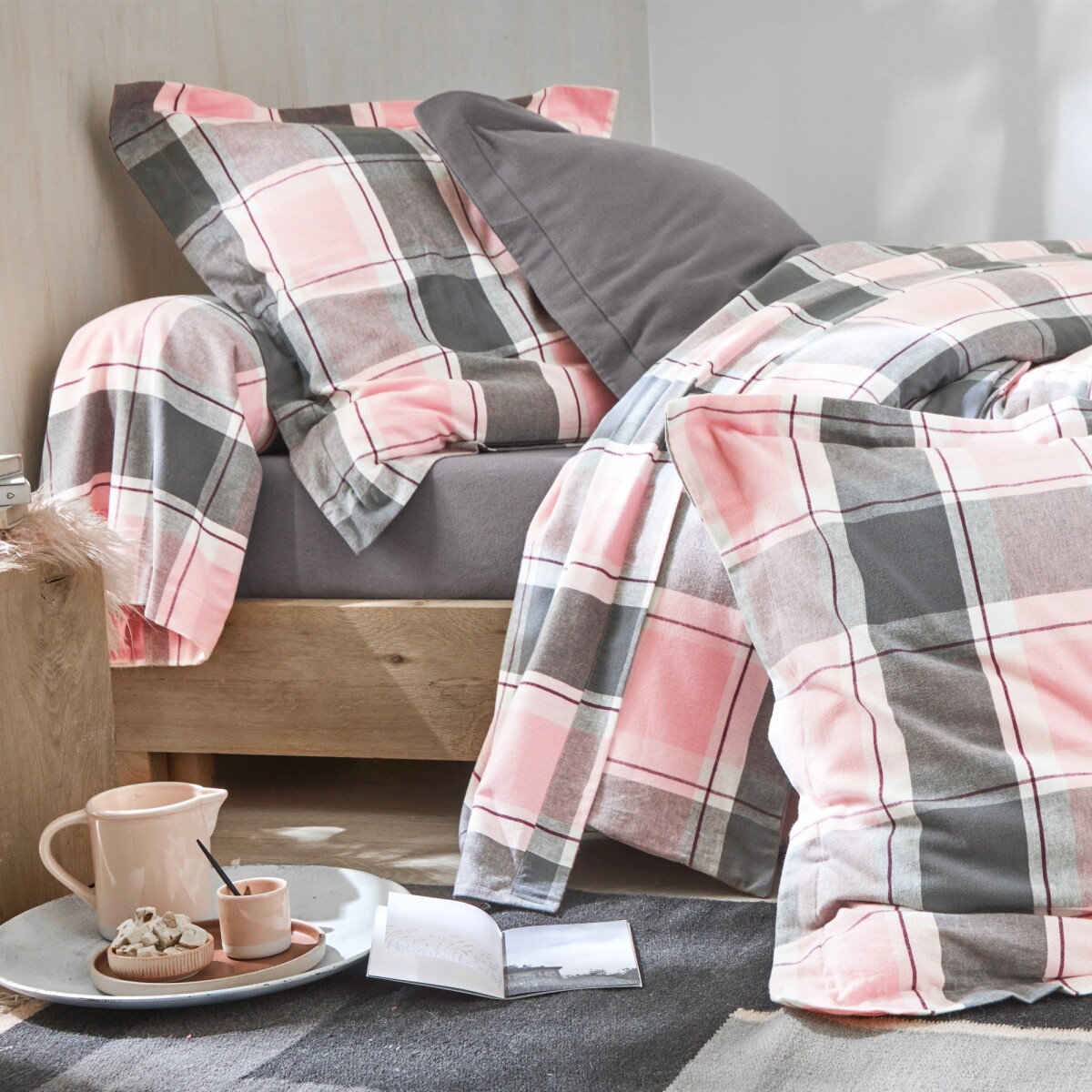 Flanelová posteľná bielizeň Scott zn. Colombine, farbené vlákna ružová napínacia plachta 90x190cm