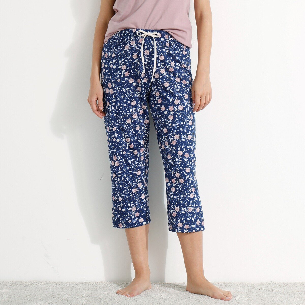 3 4 pyžamové nohavice s potlačou kvetín nám.modrá lila 34 36