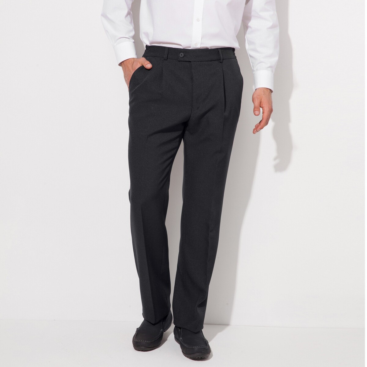 Nohavice s pružným pásom, polyester vlna sivá antracitová 42