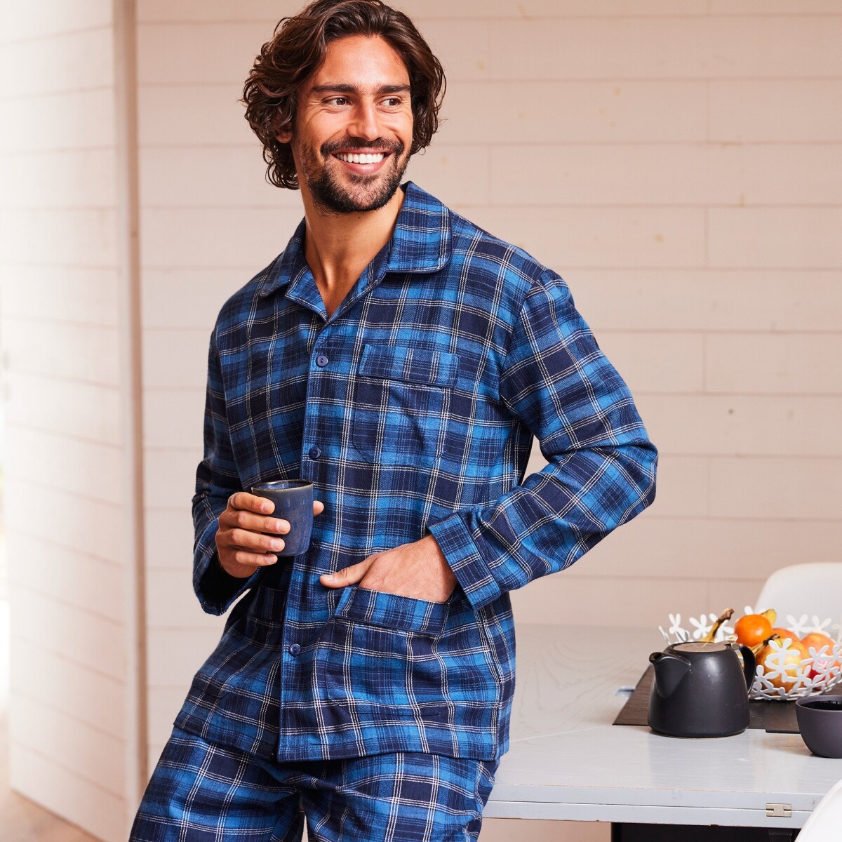 Kockované flanelové pyžamo sivá 87 96 (M)