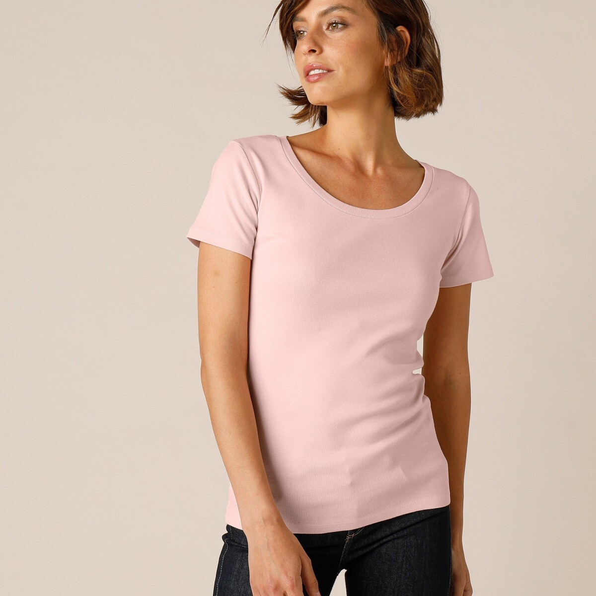 Jednofarebné tričko s krátkymi rukávmi, bio bavlna ružová pudrová 34 36