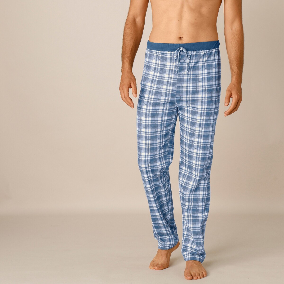 Súprava 2 rovných pyžamových nohavíc kocka modrá sivá 36 38