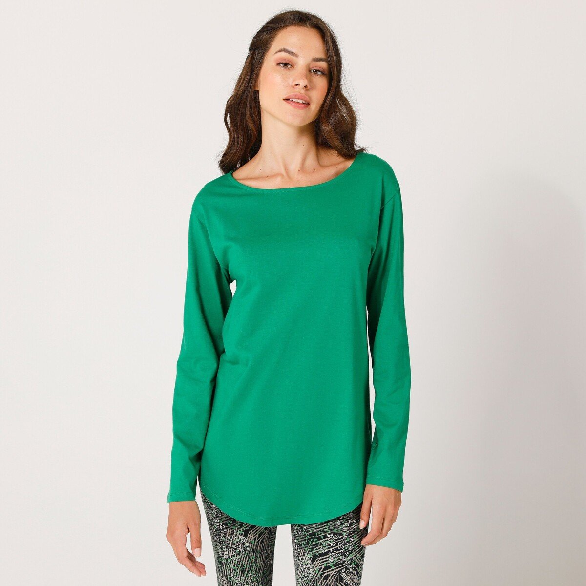 Jednofarebné tričko s dlhými rukávmi zelená 34 36