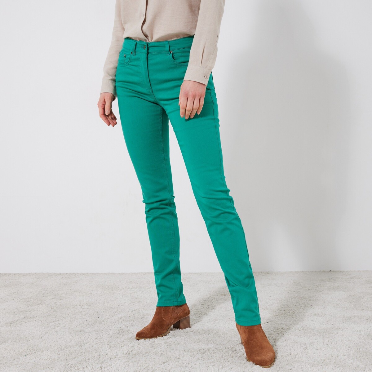 Úzke jednofarebné dlhé nohavice zelená 36