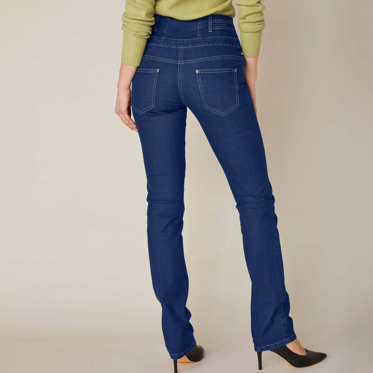 Rovné džínsy s vysokým pásom, pre vyššiu postavu tmavomodrá 36