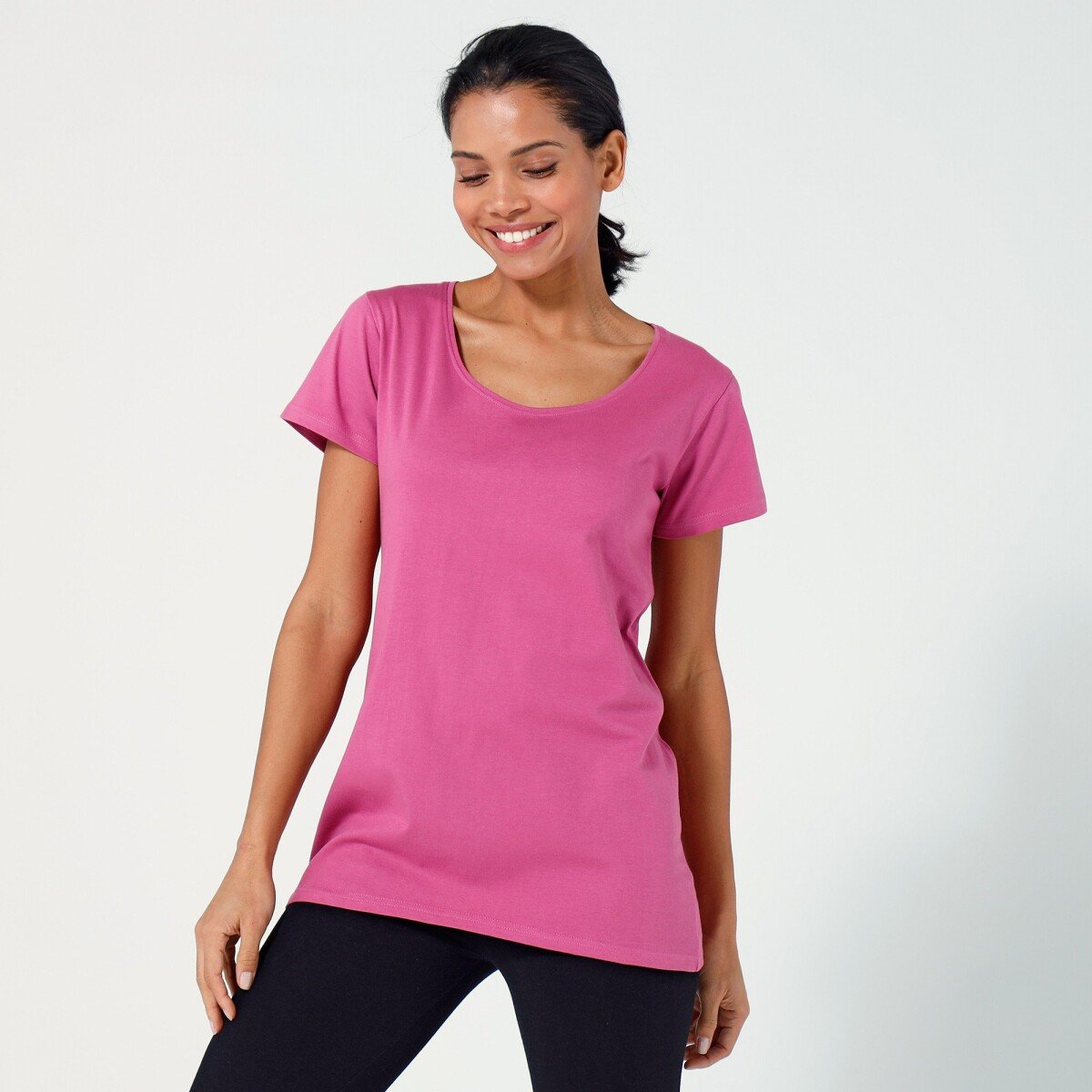 Jednofarebné tričko s krátkymi rukávmi, z bio bavlny, eco-friendly ružové drevo 34 36