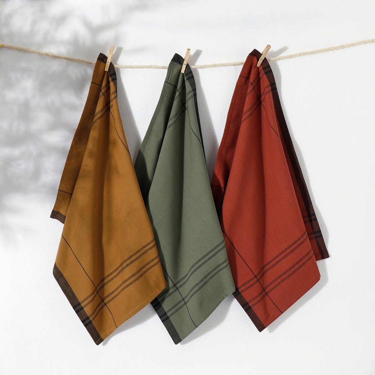 Súprava kockovaných utierok, farbené vlákno kari terakota khaki 3 ks