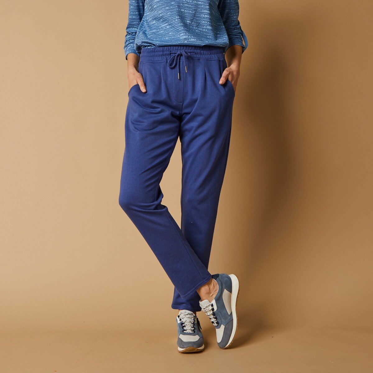 Moltonové nohavice s pružným pásom modrá džínsová 34 36
