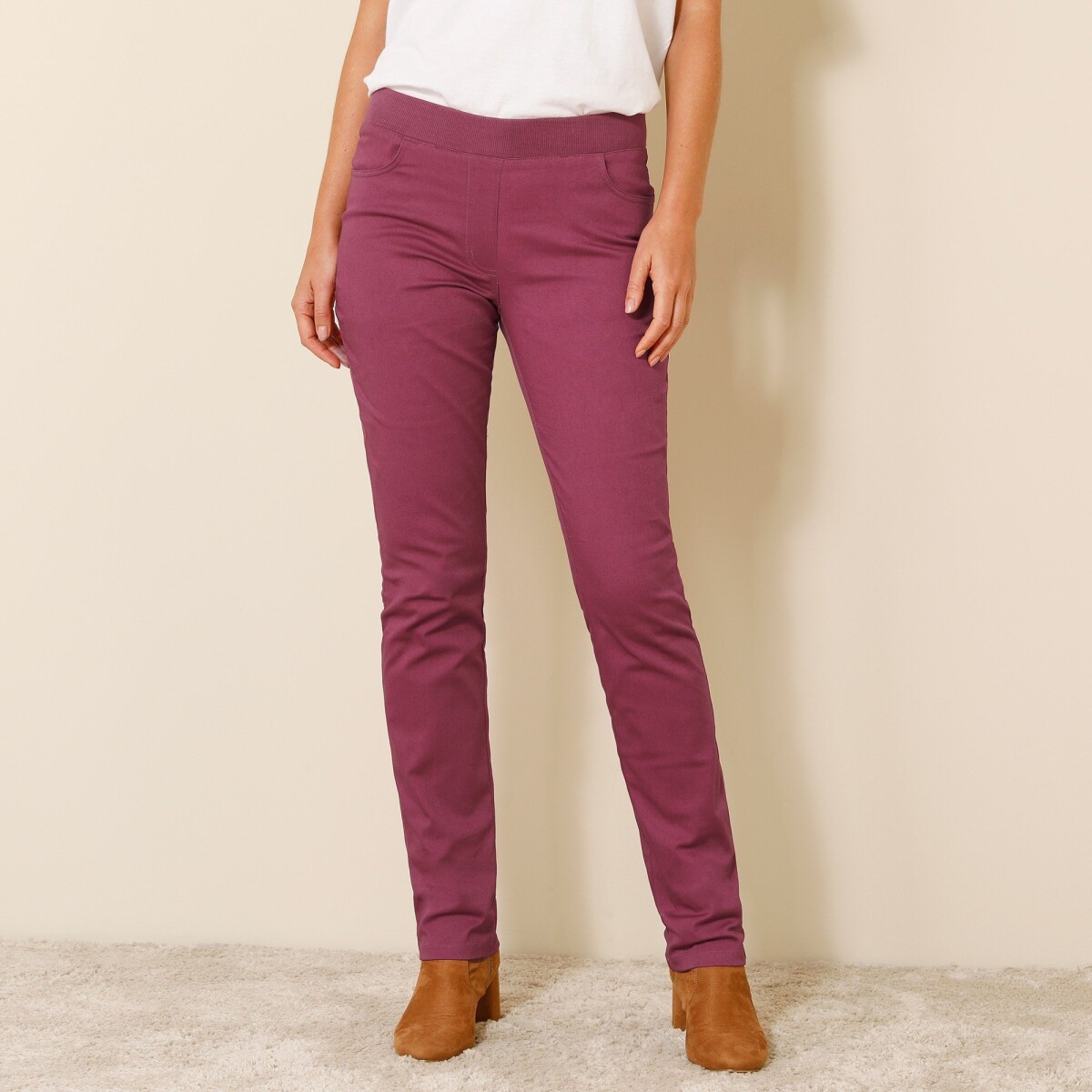 Rovné nohavice, plátno purpurová 38