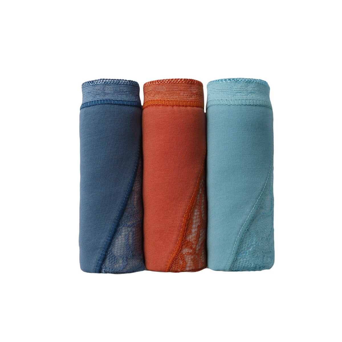 Súprava 3 maxi nohavičiek z pružnej bavlny s čipkou oranžová modrá tyrkysová 38 40